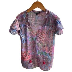 Dear John Multicolour Short Sleeve Peasant Boho Top